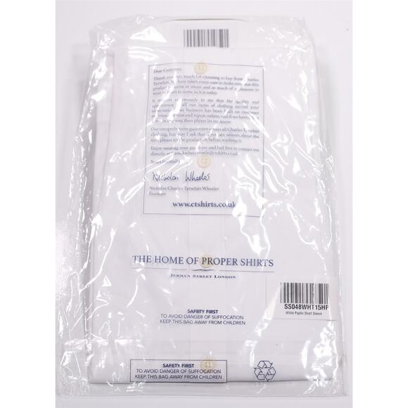 Charles Tyrwhitt White Poplin Short Sleeve Button-Up Shirt Men's (39) 15.5 New! - Picture 3 of 3